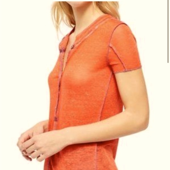 Free People Kia Button Front V-Neck Henley Tee Orange Red Size L - Picture 4 of 10